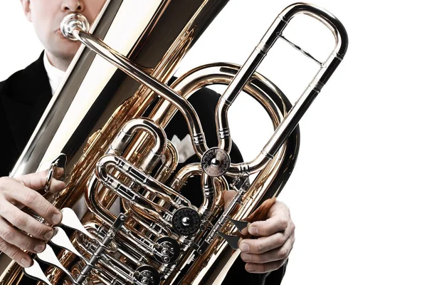 Tuba brass instrument. Wind music instrument