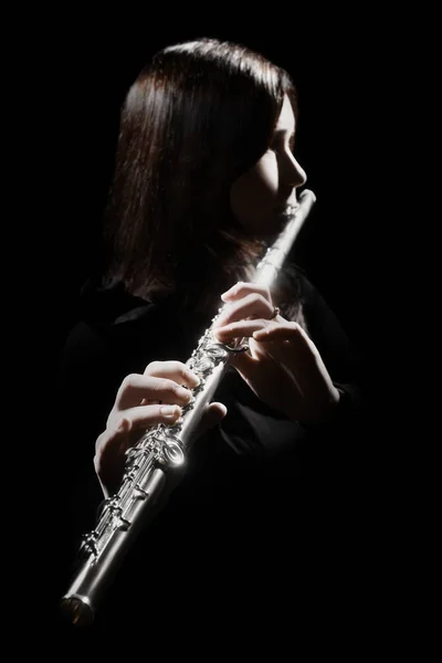 Flauta Flutista tocando instrumento de flauta — Fotografia de Stock