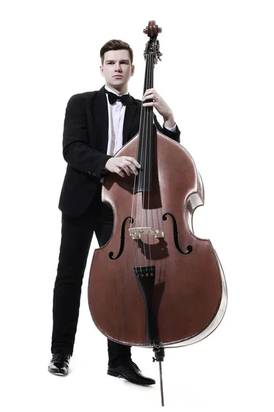 Double bass player playing contrabass Jazz bass isolated — Stock Photo, Image