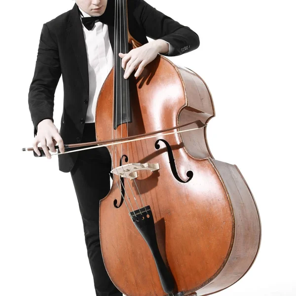 Double bass player. Hands playing contrabass — Stock Photo, Image