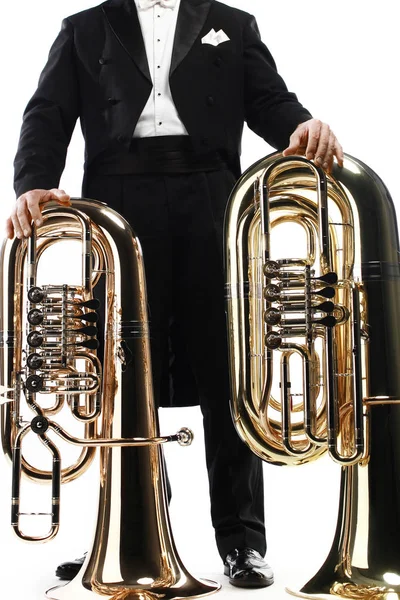 Tuba koperen blaasinstrumenten. Blaasinstrument hoorn muziek — Stockfoto