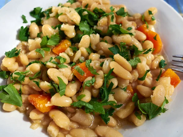 Fasolia boiled white beans Greek Cypriot traditional dish — Stock Photo, Image