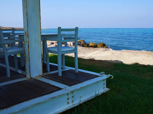 Caffè Bar Presso Una Romantica Spiaggia Cipro Grande Destinazione Vacanza — Foto Stock