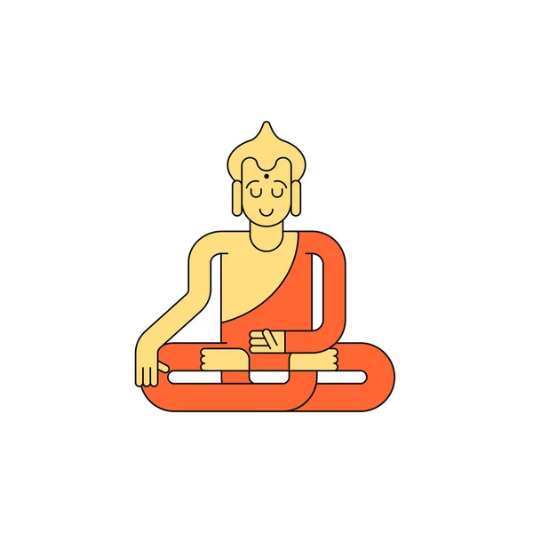 Buddha lineær stil. Buddhistisk statue. Meditation og oplysning – Stock-vektor