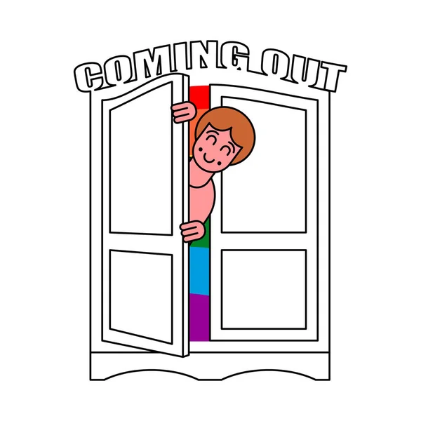 Kledingkast Lgbt symbool komen. Open kast deur. Get out of wa — Stockvector