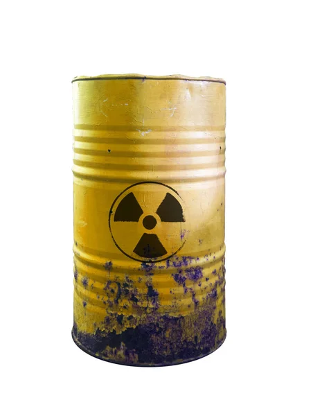 Yellow barrel of toxic waste isolated. Acid in barrels. Beware o — Stock Photo, Image