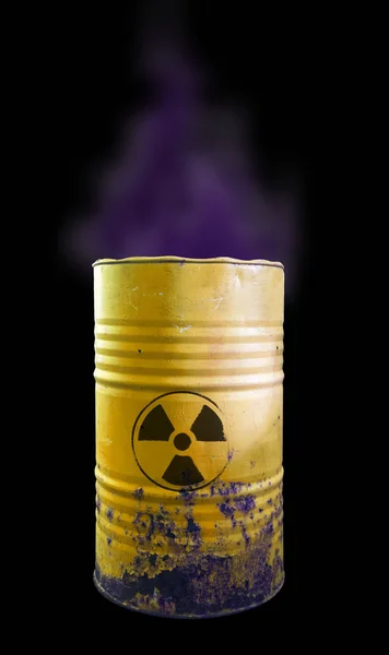 Yellow barrel of toxic waste isolated. Acid in barrels. Beware o — Stock Photo, Image