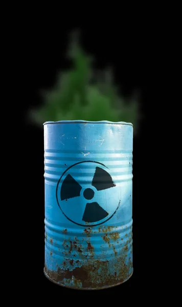 Blue barrel of toxic waste isolated. Acid in barrels. Beware of — Stock Photo, Image