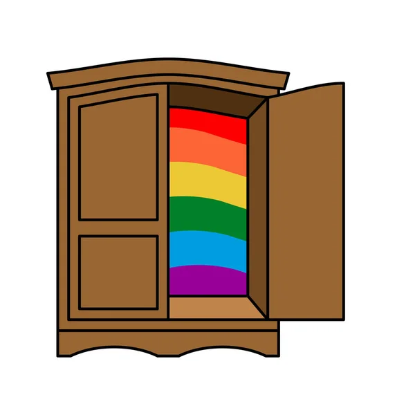 Saliendo del armario símbolo LGBT. Abre la puerta del armario. ¡Fuera de aquí! — Vector de stock