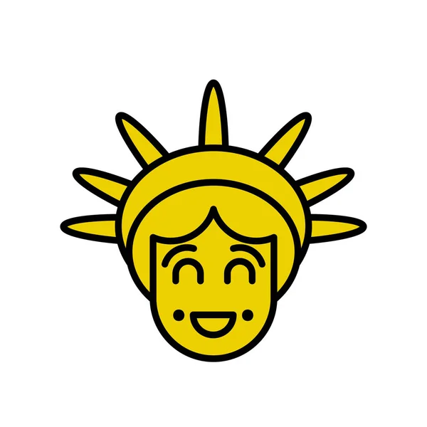 Estatua de la Libertad emoji. Visitando América. Feliz cabeza de scul — Vector de stock