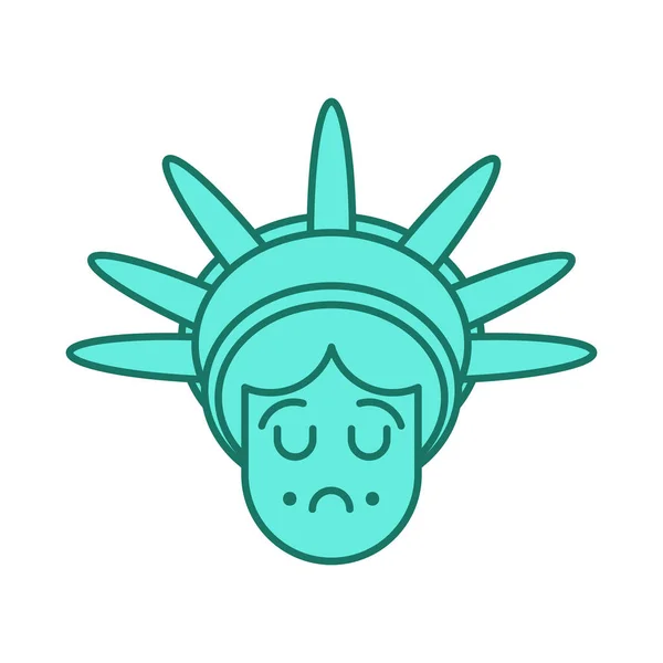 Standbeeld van Liberty gezicht emoji. Bezienswaardigheden Amerika. triest hoofd van s — Stockvector