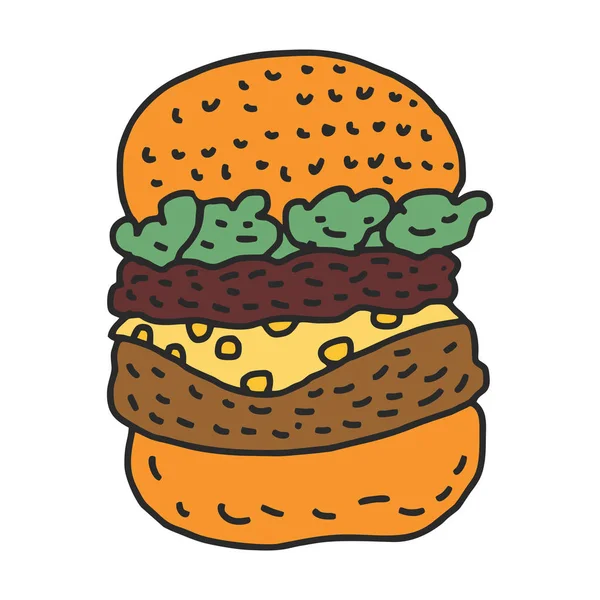 Hamburger Zeichnung isoliert. großer Burger Cartoon-Stil — Stockvektor