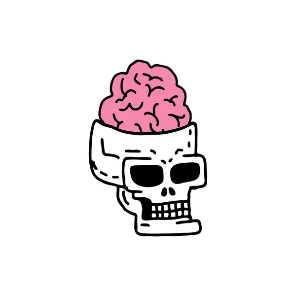 Caveira com desenho de cérebros. cabeça de esqueleto com convoluções o — Vetor de Stock