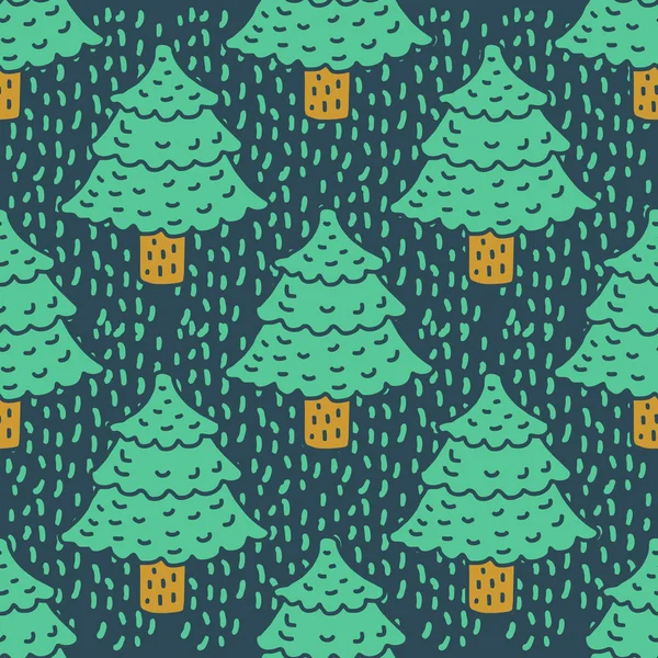 Christmas tree drawing pattern. Fir cartoon style. spruce backgr — Stock Vector