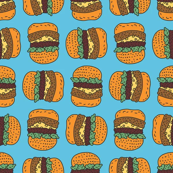 Hamburger Zeichnungsmuster. große Burger Cartoon-Stil Hintergrund. — Stockvektor