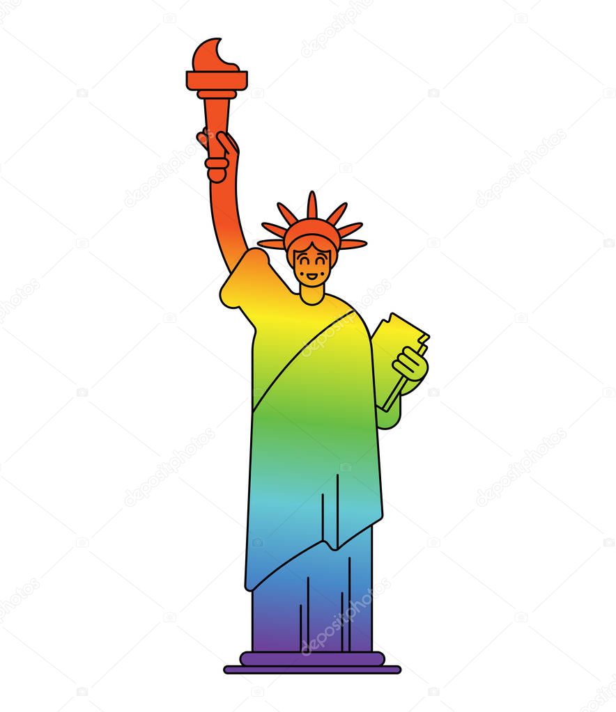 Statue of Liberty colors of LGBT flag. Landmark America in gay s