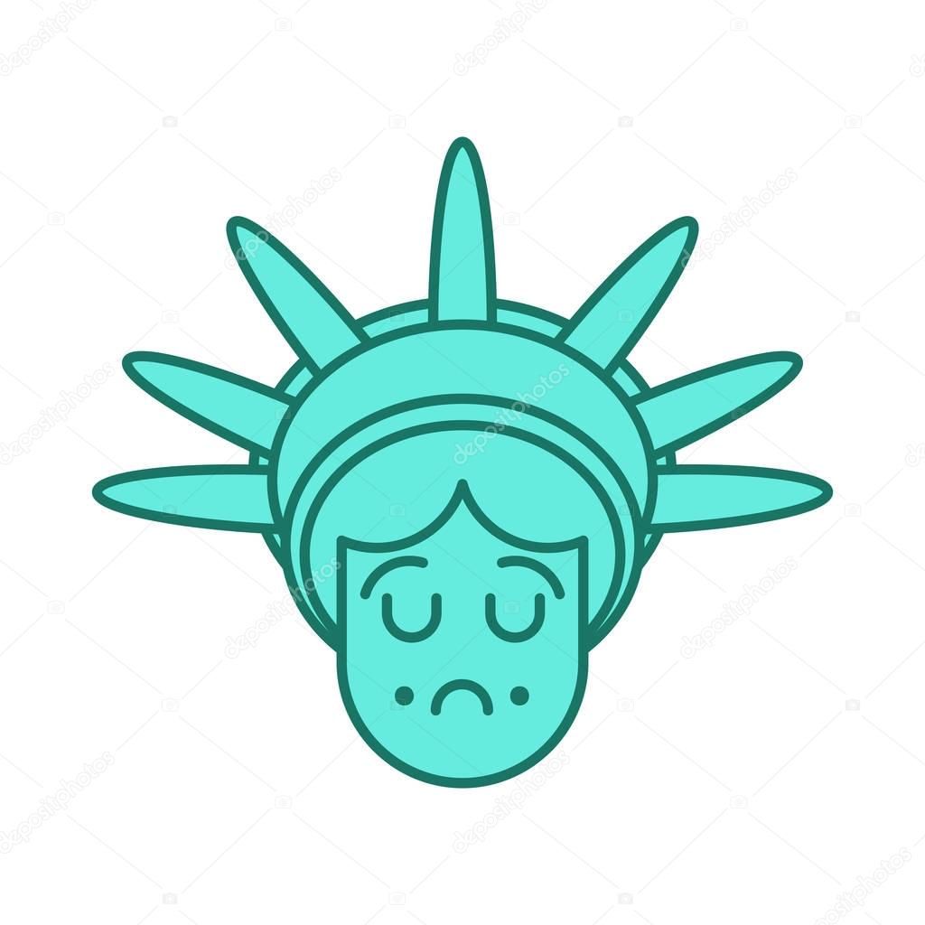 Statue of Liberty face emoji. Sightseeing America. sad head of s