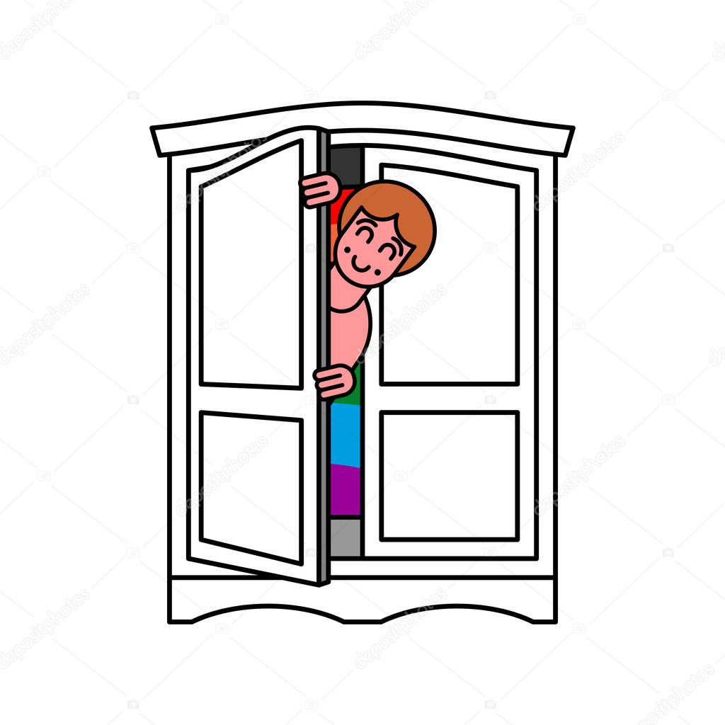 Coming out Wardrobe LGBT symbol. Open closet door. Get out of wa