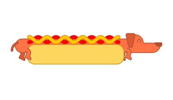 Hot dog teckel et chignon. Ketchup et moutarde. Fast food animal — Image vectorielle