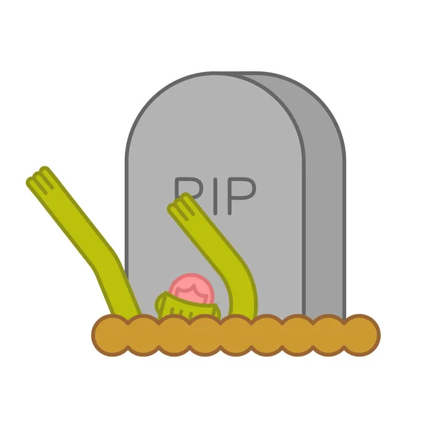 Zombie en graf. Grafsteen en dode man. Halloween illustratio — Stockvector