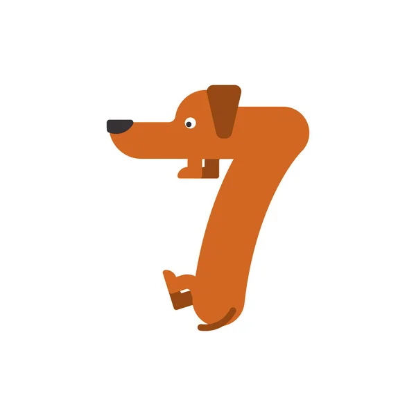 Figura 7 cão. Fonte Dachshund sete. Início animal de estimação símbolo ABC. Casa um — Vetor de Stock