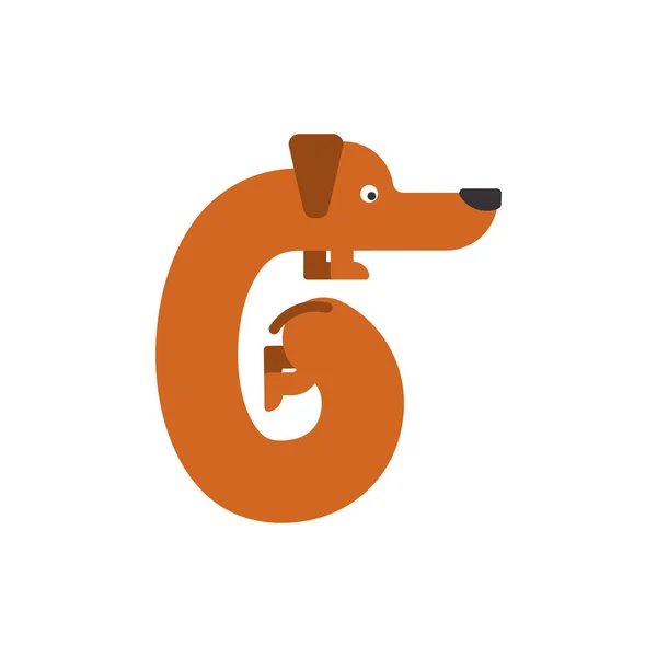Obrázek 6 pes. Jezevčík písmo šest. Domácí zvířata Abc symbol. Domácí anim — Stockový vektor