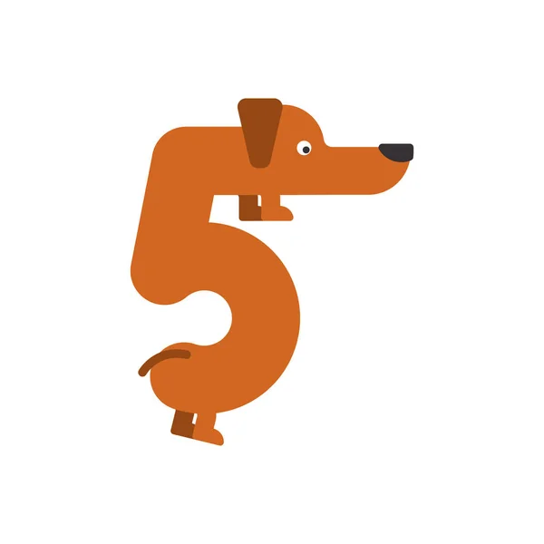 Chien figure 5. Police 5 de Dachshund. Accueil animal symbole ABC. Accueil ani — Image vectorielle