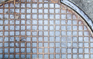 Kanalizasyon kapağı doku paslı. arka plan, doku, vintage