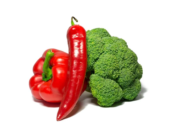 Vegetables isolated on white. bell pepper, chili, broccoli. food, object. — Stock Photo, Image