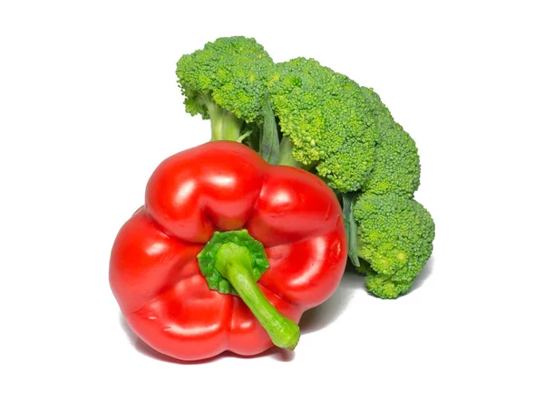 Broccoli and red bell pepper isolated on white. food, object. — Stock Photo, Image