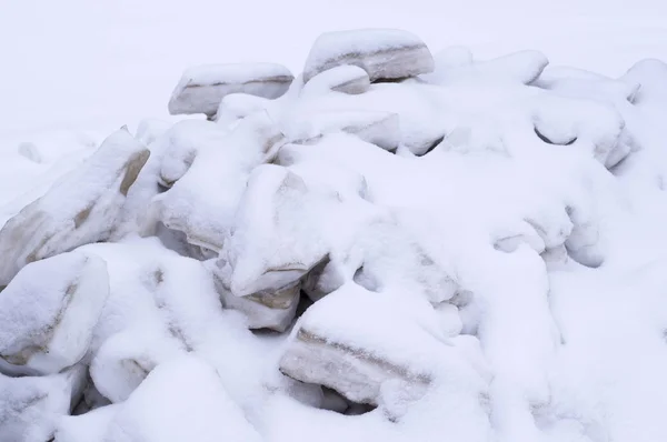 Pile Melting Ice Blocks Cowered Snow Seasonal Background Nature — Stock Photo, Image