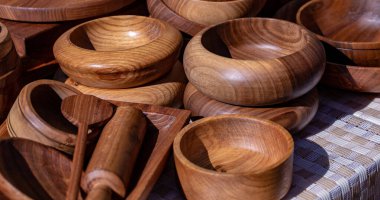 wooden utensils. natural wood kitchen utensils - plates and supplies