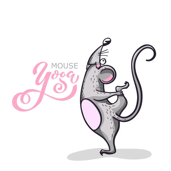 Cartoon karakter oefenen yoga muis. Positieve rat. Illustratie voor een auto of kleding. Vectorillustratie. — Stockvector