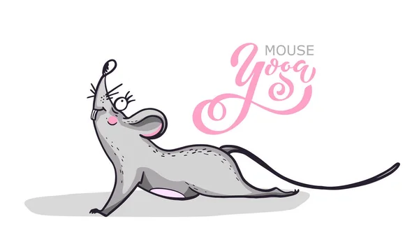 Personaje de dibujos animados practicando yoga mouse. Rata positiva. Ilustración para un coche o ropa. Ilustración vectorial . — Archivo Imágenes Vectoriales