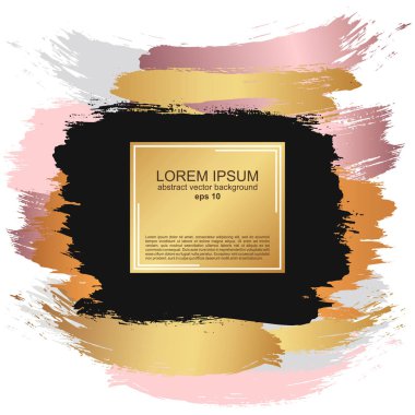 Hassas pastel arka plan. Altın çerçeveli, soyut fırça darbeleri. Düğün ve güzellik salonu için lüks arka plan ve çerçeve.