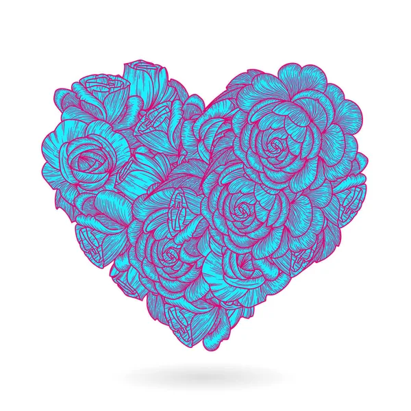 Цветочное сердце. рисовать красивые розовые цветы. Символ Дня Святого Валентина и любви. Ботаническая векторная иллюстрация . — стоковый вектор