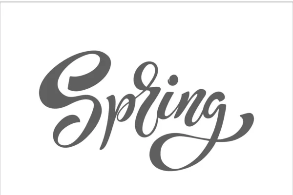 De inscriptie Spring. Moderne penseel kalligrafie. Handgetekende vormgevingselementen. Logo 's en emblemen. afdrukken en posters. Vectorillustratie. — Stockvector