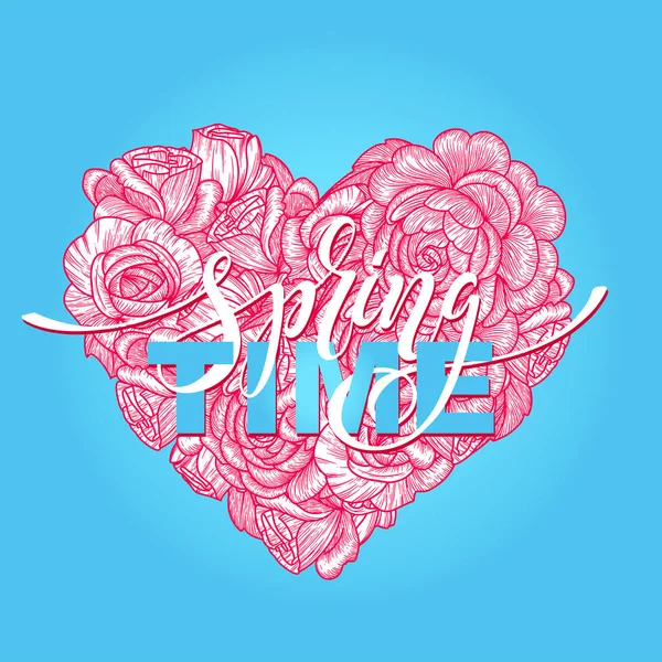 Time Spring inscription. Modern brush calligraphy. Hand drawn design elements. Logos and emblems. prints and posters. Vector illustration. — 스톡 벡터