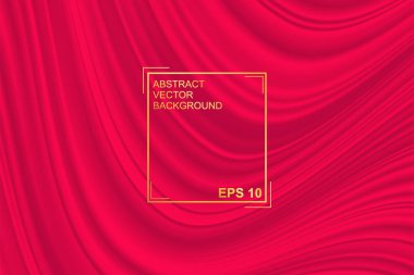 Kırmızı arka plan. Bir kumaş veya sıvı dalganın soyut çizimi. Tasarım için arka plan. Vektör lüks ipek ve dalga dokusu.