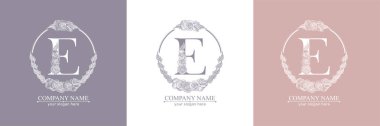 E harfi logosu ya da monogram. İşiniz için. Vektör işareti. Çiçek tarzı, güller. Kişisel logo.