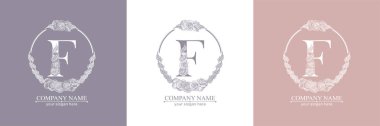 F harfi logosu ya da monogram. İşiniz için. Vektör işareti. Çiçek tarzı, güller. Kişisel logo.
