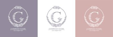 G harfi logosu ya da monogram. İşiniz için. Vektör işareti. Çiçek tarzı, güller. Kişisel logo.