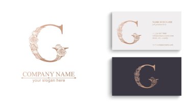 G harfi logosu ya da monogram. İşiniz için. Vektör işareti. Çiçek tarzı, güller. Kişisel logo.