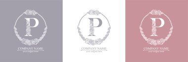 P harfi logosu ya da monogram. İşiniz için. Vektör işareti. Çiçek tarzı, güller. Kişisel logo.
