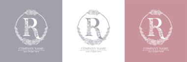 R harfi logosu ya da monogram. İşiniz için. Vektör işareti. Çiçek tarzı, güller. Kişisel logo.