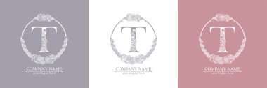 T harfi logosu ya da monogram. İşiniz için. Vektör işareti. Çiçek tarzı, güller. Kişisel logo.