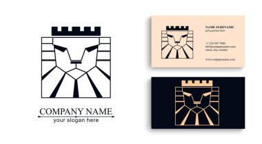 Aslan logosu. Aslan başlı taç - vektör çizimi, amblem tasarımı. Evrensel şirket sembolü.