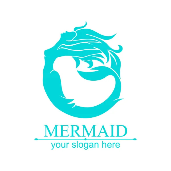 Logotipo Sereia Marca Modelo Ilustração Vetorial Sirene Menina Marinha Com — Vetor de Stock