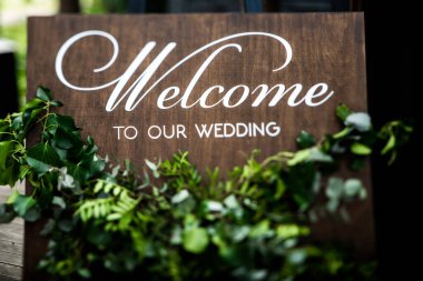 Wooden board in a wedding decor