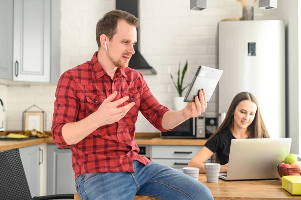 Videoconference, video meeting online from home